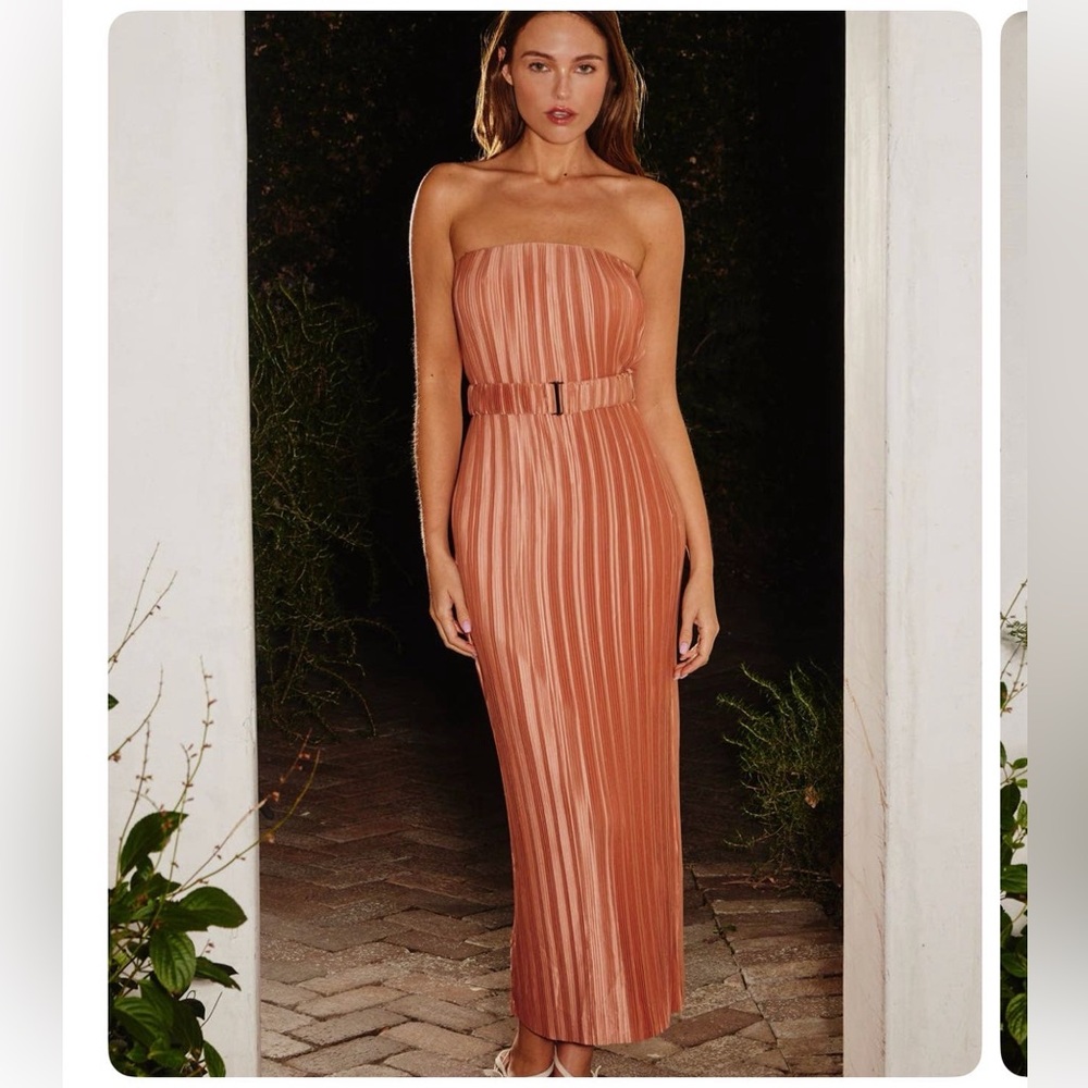 Strapless Satin Plisse Dress